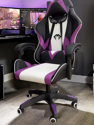 Cadeira gamer roxa e branca em promoção